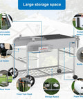 Grill Table Cart For 22 Inch And 18 Inch Original Kettle Charcoal Grills with hooks, lid holder and storage space setup
