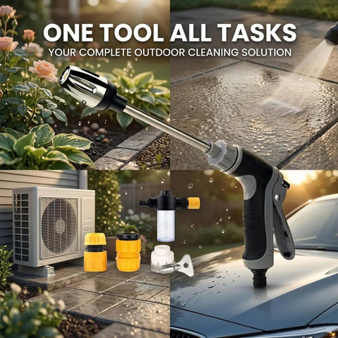 Heavy Duty High Pressure Washer Gun With Adjustable Jet Nozzle And 360 Degree Rotating Head Metal Wand spraying patio