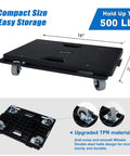 2 Pack Upgraded Connectable Furniture Dollies With Four Wheels Flat Dolly Cart 500 Lbs Capacity For Heavy Appliances Black Move Heavy Stuff Like A Boss shown with dimensions