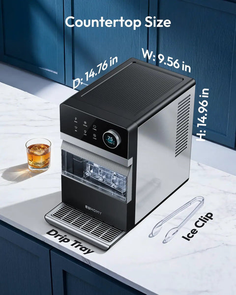 Top Counter Ice Cube Maker App Enabled Produces 110 Massive Two Inch Crystal Clear Daily Cubes For Your Home Bar With Lightning Fast Freeze on countertop.