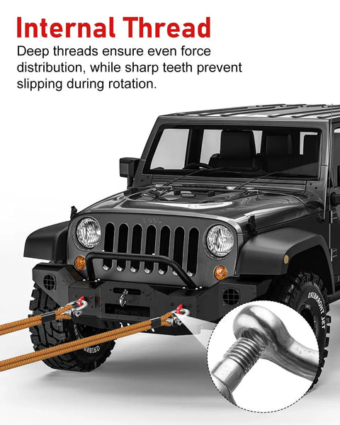 Rock Solid 3/8 Inch 304 Stainless Steel D Ring Tow Shackles Hella Rust Resistant Marine Clevis Hook showing internal thread for secure towing.