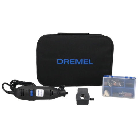 Pro Workhorse Reconditioned Rotary Tool Featuring Rock Solid Variable Speed Control And Dependable Corded Power For Crushing Cutting Grinding Sanding Or Engraving Tasks Daily with accessories and carrying case.