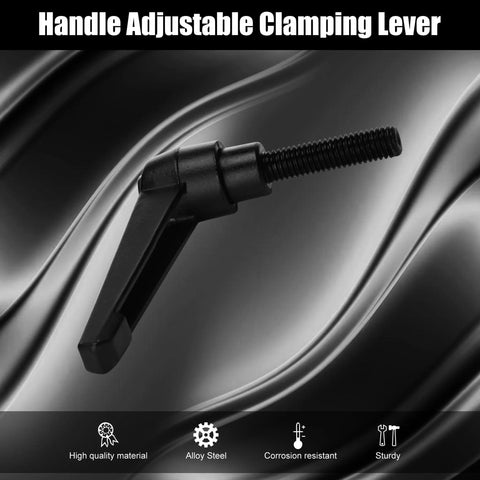 4 Piece Adjustable Clamping Lever Handles Set with M6 X 20mm Quick Release Bolts, black oxide finish, shown against a flowing surface.
