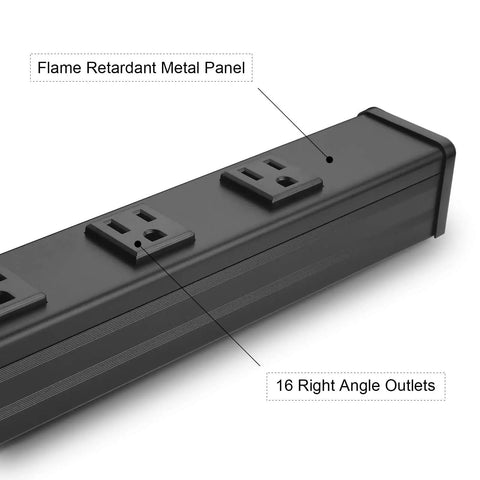 Close-up of Beefy Heavy Duty Metal Power Strip With Big Outlet Spacing For Garage And Workshop 16 Outlet Industrial Power Strip