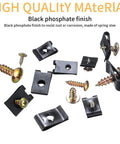 180 Pcs Auto Screw And U Clip Assortment Kit Featuring Cross Head Bolts With Hardcore Spring Steel Fasteners For No Sweat Car Door And Body Panel Fixes That Are Straight Out Top Shelf - assorted fasteners with black phosphate finish and screws