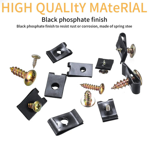 180 Pcs Auto Screw And U Clip Assortment Kit Featuring Cross Head Bolts With Hardcore Spring Steel Fasteners For No Sweat Car Door And Body Panel Fixes That Are Straight Out Top Shelf - assorted fasteners with black phosphate finish and screws