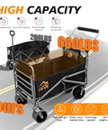 Heavy Duty Folding Wagon Cart With 660 Lb Capacity, 3 In 1 Reclining Camping Wagon, Adjustable Handle, All Terrain Wheels