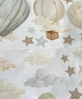 Watercolor Hot Air Balloon Fabric Wall Sticker Peel and Stick Decals With Stars and Clouds for Baby Nursery Kids Bedroom Playroom Decor 120 x 40 cm Eco Friendly Non Toxic Pre Cut Totally Kid Friendly