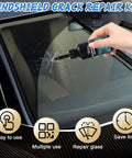 Hand using Windshield Crack Repair Kit 2025 Upgrade Nano Glass Repair Liquid on cracked car glass for DIY fix.