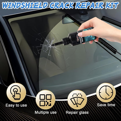 Hand using Windshield Crack Repair Kit 2025 Upgrade Nano Glass Repair Liquid on cracked car glass for DIY fix.