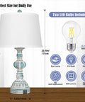 Set Of 2 Rustic Bedside Lamps With 3-Way Touch Dimming And USB Ports, shown with lamp dimensions and LED bulb features.