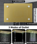 24 X 32 LED Dual Head Ceiling Mount Shower System With Thermostatic Valve Rock Solid 6 Body Jets High Pressure Handheld 6 Inch Rainfall Panel with three outlet modes.