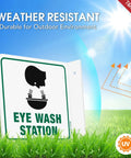 Eye Wash Station Sign 2 Pack 6 By 6 Inches Acrylic Signs With Pre Drilled Holes Including Screws For Office And Business Use UV Resistant Waterproof No Fade shown in outdoor setting