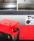 Beefed Up Portable Pneumatic Dot Peen Engraving Machine For Heavy Duty Metal Stamping with engraved metal samples.