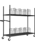 No Sweat Heavy Duty Metal Rolling Cart For Cardboard Box Storage Two Tier Wire Packing Station with sturdy handle and smooth casters.