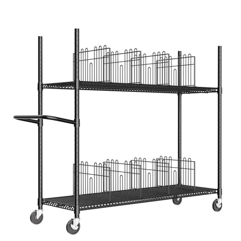 No Sweat Heavy Duty Metal Rolling Cart For Cardboard Box Storage Two Tier Wire Packing Station with sturdy handle and smooth casters.