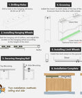 Installation diagram for Double Closet Door Track Hardware Kit For Quiet Sliding Adjustable 20 To 158 Inch Aluminum Barn Door System