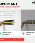 Instructional image showing how to measure a vent opening with a tape measure before installing Drywall Pro Flush Wall Vent Cover 4x12 Inch