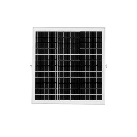 Front view of 20W 12V Solar Panel Battery Charger With Intelligent MPPT Controller, Trickle Maintainer, IP67 Waterproof, square grid design.
