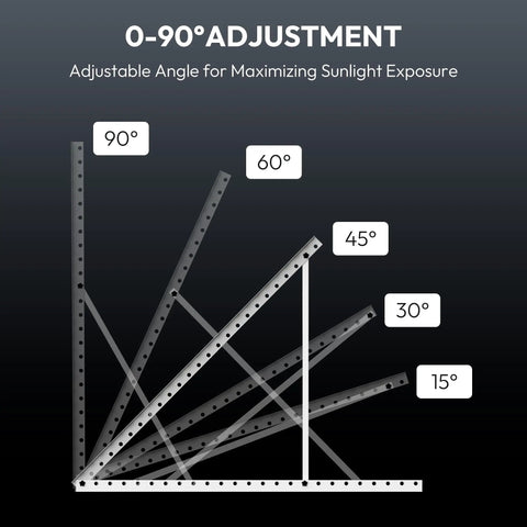 41 Inch Aluminum Solar Panel Mount For Single Panel 100W To 200W With Adjustable 0 To 90 Degrees Bracket diagram