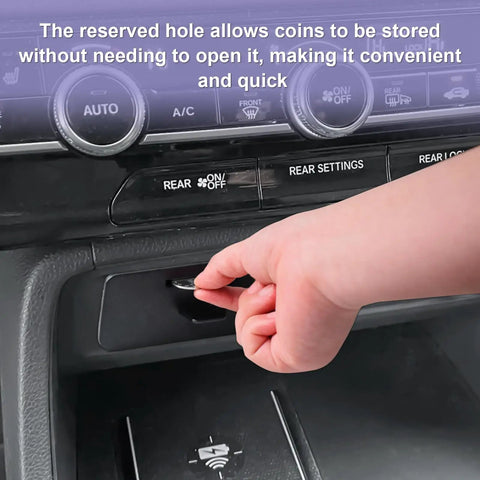 Hand using Center Console Organizer Tray For Honda Pilot 2023 2024 2025 2026 And 2026 Passport with coin holder feature.