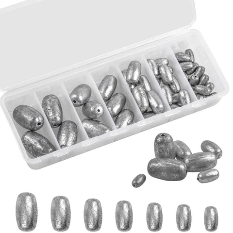 42 Piece Egg Sinker Fishing Weights Kit For Saltwater Bottom Fishing Rigs Carolina Rig Weights Set With Assorted Sizes From One Eighth Ounce To Two Ounces In Premium Electrolytic Metal And Durable Plastic Box