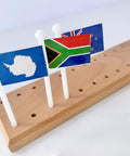 Montessori World Flags Set With 22 Inch Wooden Map And 36 Country Flags On Solid Beechwood for kids, showing flag holders