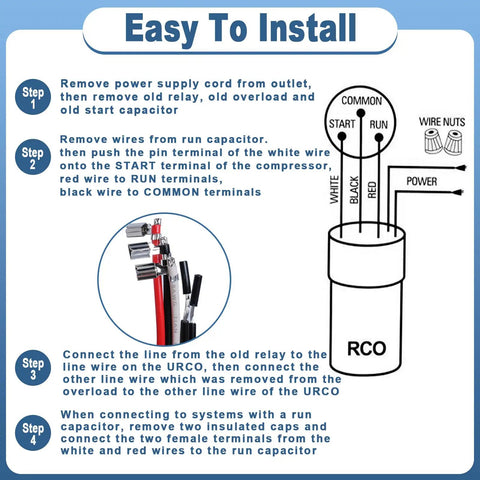 Installation steps for 3 In 1 Compressor Hard Start Kit For Refrigerators And Freezers One Quarter To One Third HP 115V