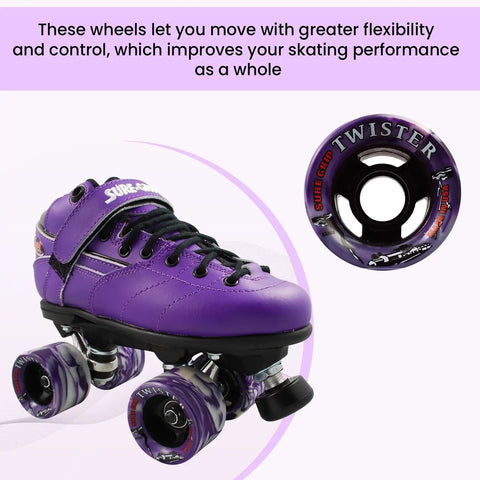 Twister Roller Skates Wheels Pack Of 8 In 95A Urethane 62mm By 42mm Size For Smooth Sliding And Durable Ride, displaying a single wheel and skate.