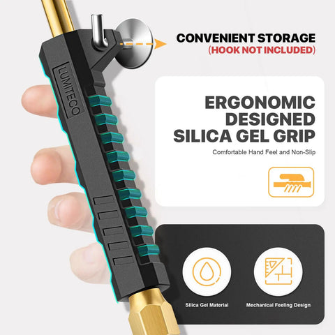12 Inch Extended Reach Dual Head Heavy Duty Air Chuck With One Quarter Inch FNPT Connection showing ergonomic silica gel grip
