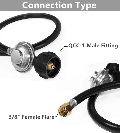 Propane Regulator And Hose Kit For Grills And Fire Pits Universal Type One QCC1 Connection Three Eighths Inch Female Flare Nut