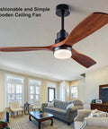 Boss 52 Inch Ceiling Fan With Light Wood Finish Three Blade Design in living room with piano and large windows