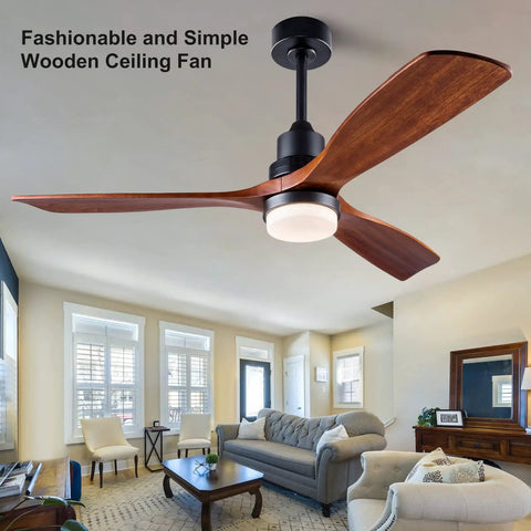 Boss 52 Inch Ceiling Fan With Light Wood Finish Three Blade Design in living room with piano and large windows
