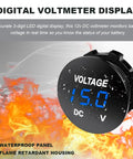 12V 24V DC Volt Meter Gauge With LED Digital Display Waterproof Round Panel Voltage Meter Mini Volt Tester And Battery Monitor Indicator For Car Truck Marine Boat Blue, 3-digit blue display