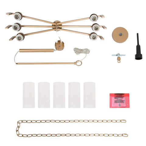 Components of Six Light Gold Chandelier With White Frosted Glass Shades For Dining Room Living Room Kitchen And Bedroom Modern Chic Fixture