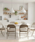 Dining area with Two Pack Folding Chairs With Comfy Padded Cushions And Back Support Fabric Stackable Portable Dining Chairs Around Table