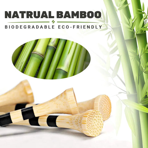 150 Pack Bamboo Golf Tees 3.25 Inch Long, Durable Eco Friendly with black stripe, bamboo shoots background