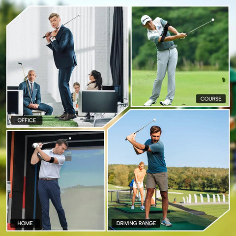 5 In 1 Retractable Golf Swing Trainer For Right Or Left Handed Players With Arm Band Included in use in various settings.