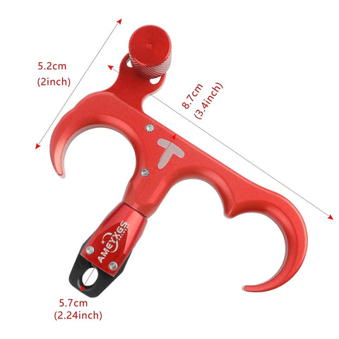 Ultimate Game Changing Archery Bow Release For Compound Bows, Durable Aluminum Caliper Thumb Release With 360 Degree Rotation, red color.