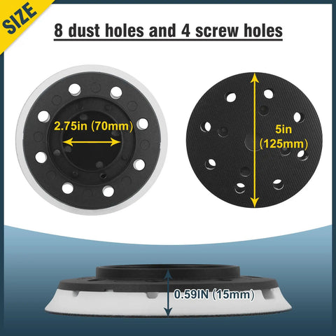Heavy Duty 125mm 8 Hole Sanding Pad For Festool ETS 125 ES 125 ETSC 125 Random Orbit Sanders Pro 5 Ltd with size dimensions