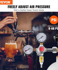 VEVOR double-gauge CO2 regulator for draft beer, 0-60 PSI, CGA320, with check valve and tank hookup