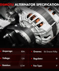 High Output 80 Amp 12 Volt Alternator Compatible With Honda Accord 1998 To 2002 And Acura CL 1998 To 1999 close-up view