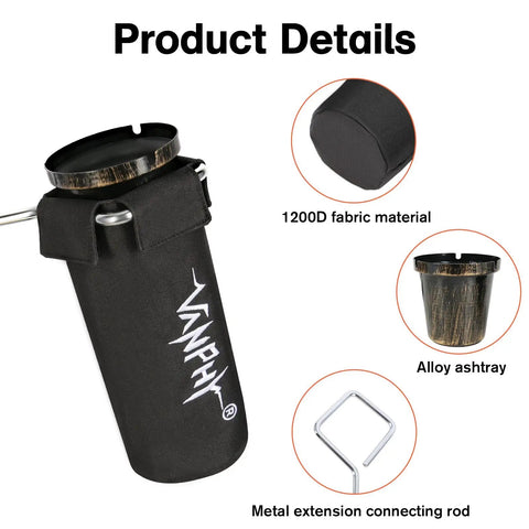 Ultimate Drumstick Bag Holder For 14 Pairs With Metal Rod Extension And Heavy Duty 1200D Water Repellent Case For Mallets Brushes And Small Gear No Clamp Needed, showing 1200D fabric and metal extension.