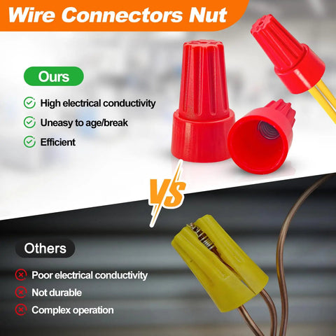 Heavy Duty 2000 Piece Wire Nuts Assortment Kit With Five Sizes Slick Twist On Caps For Zero Drama Electrical Wiring comparison of red and yellow wire connectors.