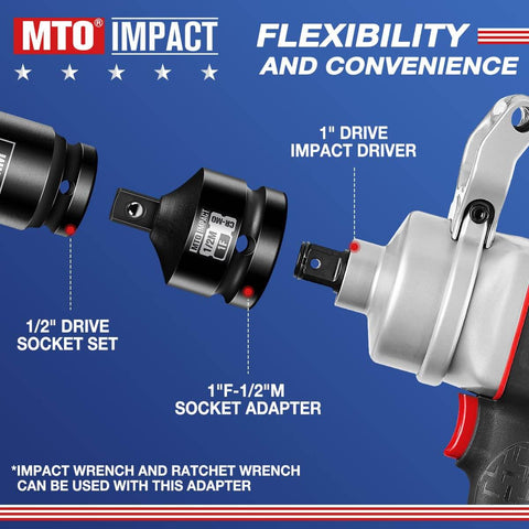 One Inch Female To One Half Inch Male Impact Socket Adapter Reducer With Impact Wrench Drive, Chrome Molybdenum Alloy Steel