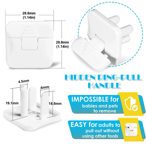 Outlet Covers 38 Pack White Kid Proof Electrical Plug Covers For Baby Safety And Home Protection, showing dimensions and design