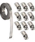 Ultimate Stainless Steel Hose Clamp Kit 304 Grade Adjustable Worm Gear Strap For Automotive Marine And DIY Pipe Repair Silver Heavy Duty Reusable Fasteners 12.6mm Width Perfect Fit No Rust Just Solid Strength You Can Count On. coil and clamps