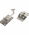 45 Degree Stainless Steel Entry Door Holder for RVs With Spring Loaded Self Closing Mechanism Heavy Duty Angled T Handle Design Easy Fit for RV Entry Doors One Per Package, front view, showcasing components.