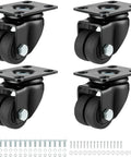 Heavy Duty Swivel Caster Wheels Set Of Four, 1.5 Inch Double Nylon Rollers Built Like A Tank For Beds And Workbenches, Smooth As Butter Gliding Plate Casters Holding 2200 Lbs, Rock Solid Black Kit with mounting hardware.