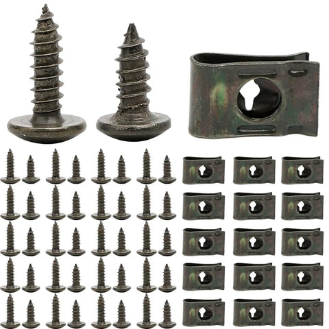 Hardcore Rock Solid Auto Tape Clips And Self Tapping Screws Kit With Slick Zinc Plated Bolts for bumper, fender, trim fastening.
